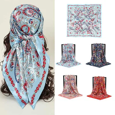 Luxury Square Vintage Paisley Floral Satin Silk Large Scarf Head Neckerchief UK • £5.99