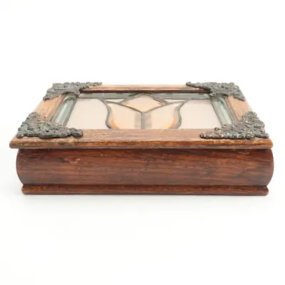 Victorian Style Leaded Glass And Oak Dresser Box W Mirrored Interior • £123.36