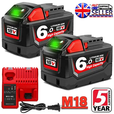 2X For Milwaukee M18 6.0 AH 18V Extended Capacity Battery XC 48-11-1860/Charger • £21.92
