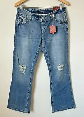 Vanity Flare Jeans Womens Sz 8 29 X 31 Medium Wash Distressed Low Rise New NWT • $24.99