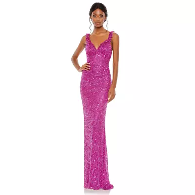 Mac Duggal EMBELLISHED RUFFLE STRAP TRUMPET GOWN Size 0 Fuchsia #5674 • $219