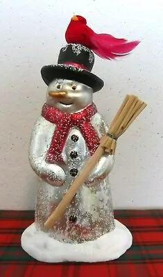 $17 • Buy Mercury Glass Snowman Figurine W/Cardinal & Broom, 7  Tall, Ragon House NWT