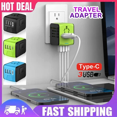 $3.04 • Buy Universal World Travel Power Adapter US/UK/EU/AU Plug Charger  3 USB &Type-C Por