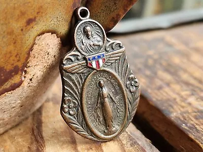 Vintage Brass Military Miraculous Wing Enamel USA US Medal Marian Scapular  • $50