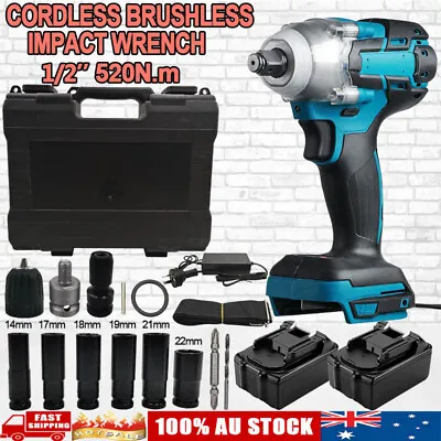 Brushless Impact Rattle Gun 18V 1/2  Wrench Tool Battery Charger Socket Case Set • $95.99