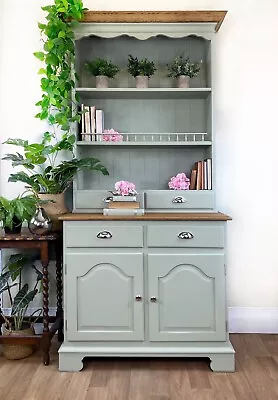 Painted Welsh Kitchen Dresser Solid/Oak Pine Sage Green + Brass Cup Handles • £795