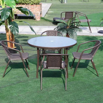 4 Seater Bistro Set Garden Furniture Bistro Round Table Chairs W/ Parasol Hole • £169.95