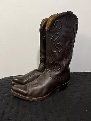 M.L. Leddy Vaquero Mens Cowboy Boots 9.5 B Dark Brown Leather  Handmade • $200