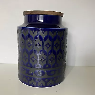 Vintage Hornsea Heirloom Blue Flour Jar Storage Canister W/ Original Wooden Lid • £28