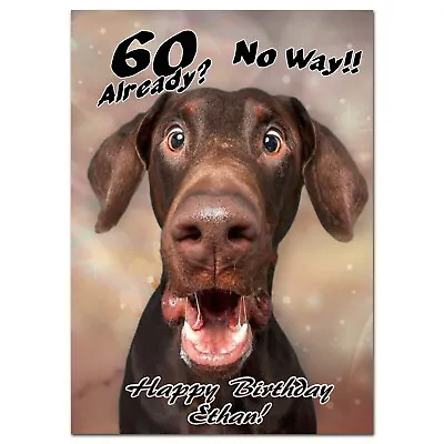 B441; Great Personalised Birthday Card *Any Name Age Text* Funny Surprised Dog  • £3.99