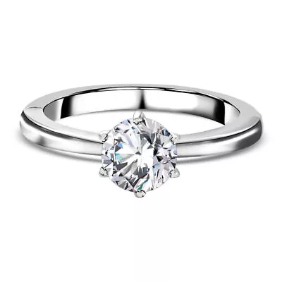 TJC 0.97ct Moissanite Solitaire Ring For Women In Platinum Over Silver • £32.99