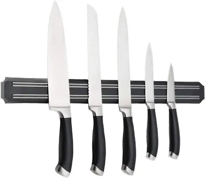 Black Magnetic Wall Mounted Knife Holder Kitchen Utensil Rack Storage Strip Bar • £4.88