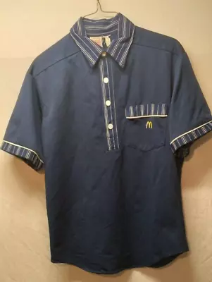 VINTAGE McDONALD'S 1983 BLUE UNIFORM PULL OVER SHORT SLEEVE COLLARED SHIRT • $20