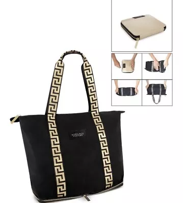 NEW! Versace Folding Tote Bag Black Gold Handbag Travel Case Faux Leather • $65