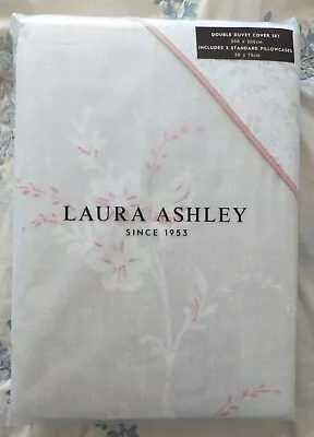 🌸 Bnip Laura Ashley Eva Sugared Grey Cotton Double Duvet Cover & 2 Pillowcases • £36