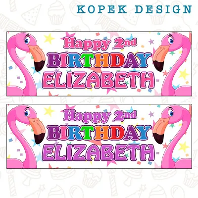 2 X Flamingo Girls Personalised Birthday Party Banners - Any Name/age 4th 5th  • £3.99