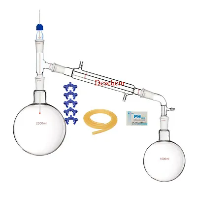 $99.99 • Buy 2000ml,24/40,Glass Distillation Apparatus,New Lab Vacuum Distill Glassware Kit