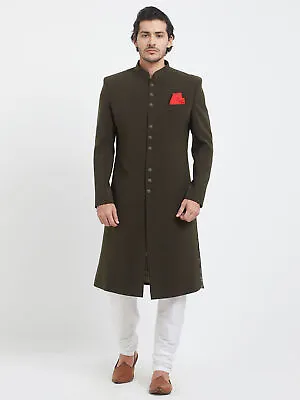 Sherwani Wedding Indian Kurta Size Mens Silk Black Men's Traditional Pajama • £73.32