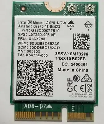 Intel AX201 802.11ac 2.4Gbps WiFi Bluetooth 5.2 AX201NGW.NV CNVio2 Card • $9