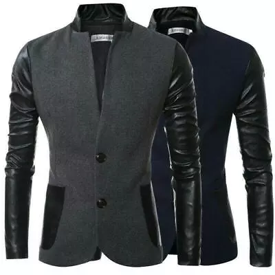 Men's Western Style Blazers Two Button Casual Wool Jackets Splice Slim Fit Coats • $56.09