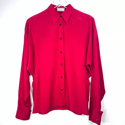 Gianni Versace 100% Silk Long Sleeve Button Down Top Cufflink Cuffs Solid Red • $149.99