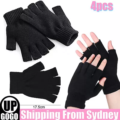 $5.95 • Buy 4PCS Winter Fingerless Gloves Open Finger Black Soft Warm Knitted Glove Unisex