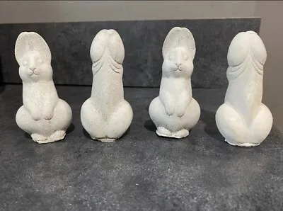 2 Small Concrete Funny Bunny Figurine Gift Naughty Bunny Handmade • $10
