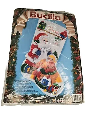 Vintage Bucilla Santas Workshop Felt Stocking Kit Opened Checked Complete 83010 • $27.95