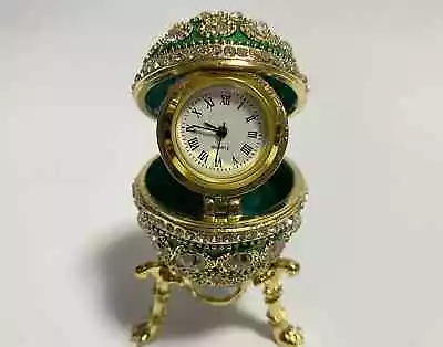 Decorative Faberge Egg Clock In Box Enameled Metal Box With Swarovski Crystals • $55