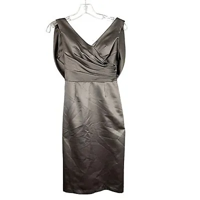 Vera Wang White - Knee Length Sheath Dress In Bronze Sash Back Tie Detail US 6 • $39.99