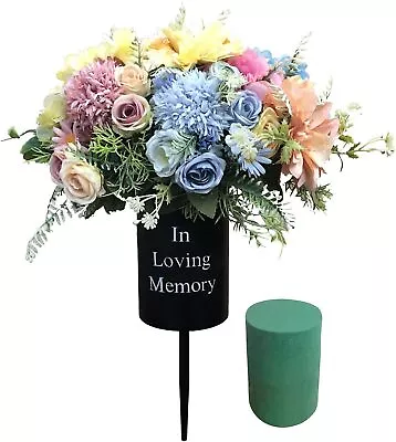 Metal Grave Memorial Vase Flower Holder In Ground Cemetery Spikes Floral Foam • $29