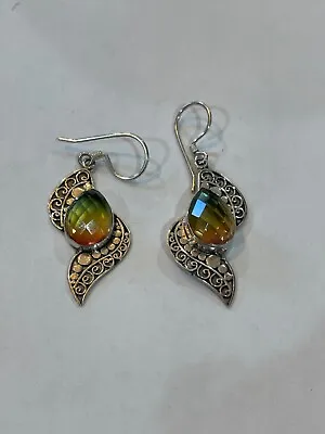 Vintage 925 Mystic Topaz With Design Dangle Earrings • $30