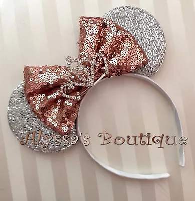 Minnie Mouse Ear Tiara Headband Shiny Silver Rose Gold Bow Birthday Party Bridal • $13.95