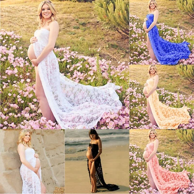 $26.97 • Buy Pregnant Maternity Lace Party Gown Photo Shoot Photography Bandeau Maxi Dress AU