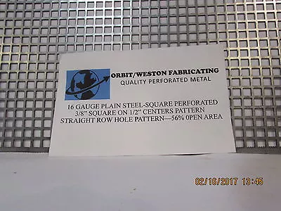 £5.48 • Buy  Square Hole Perforated Metal 16 Ga.- Steel- 3/8  Square On 1/2  Centers 6  X 6 