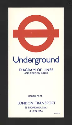 London Underground Pocket Map No 1-1974 Diagram Of Lines Strand Closed (9233) • £10.85