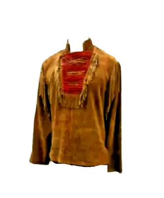 Mens Western Brown Buckskin Suede Leather Fringe Mountain Man Shirt MMS297 • $85.32