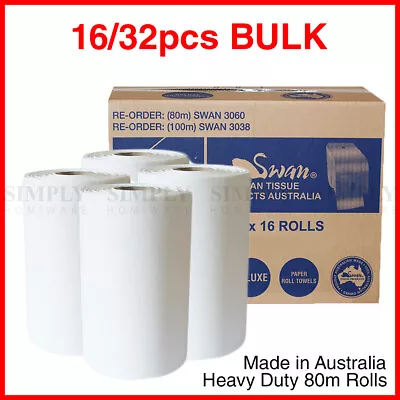 Paper Hand Towels Towel Roll White Bulk Industrial Kitchen Catering 80m 1Ply • $73.99