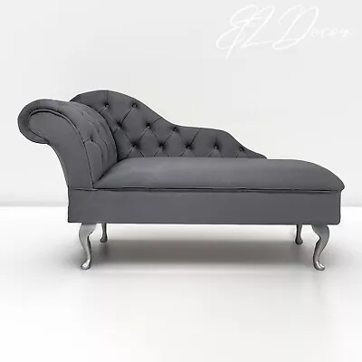 Chaise Lounge Chesterfield Sofa Platinum Grey Accent Chair Lucian Tufted Longue • £324.49