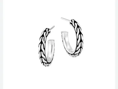 John Hardy  Sterling Silver Carved Chain Small Hoop Earrings • $49.99