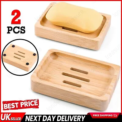2 Packs Natural Wooden Bamboo Soap Dish Storage Holder Handmade Soap UK • £5.99