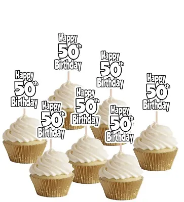 50th Birthday Number Cupcake Party Food Cake Toppers Decorations Picks (14 Pack) • £5.99