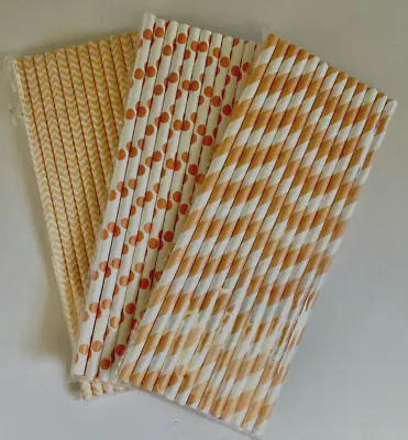 225 Paper Drink Straws Plastic Free Biodegrade 7.75  Tall PEACH / WHITE Designer • $6.99