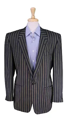 Gianni Versace Vintage 1980's Olive Green/Navy Striped 100% Silk Blazer 40R • $200