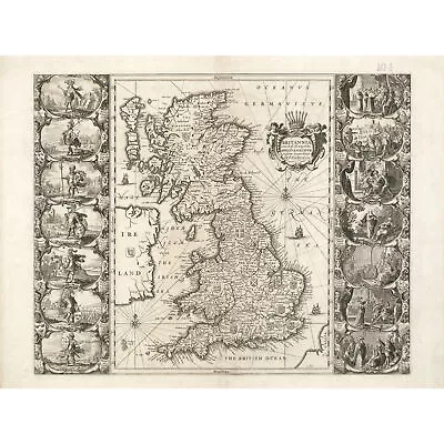 Jansson 17th Century Anglo Saxon Map Britain Large Wall Art Print 18X24 In • £15.99