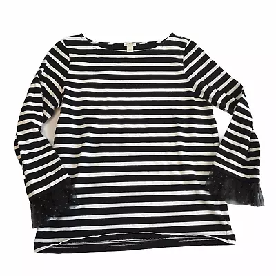 J. Crew Black White Striped Nautical Boating Shirt Sz Women's Medium Cotton • $64.99