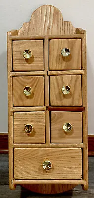 Vintage Heavy Wooden Oak Hanging Kitchen 7 Drawer Spice Cabinet • $39.95
