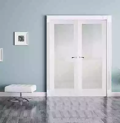 Door Pair Internal French Doors White Shaker 1 Light Frosted Glass White Primed • £279.99