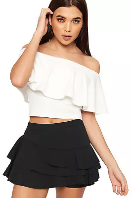 Womens Layered Ruffled Rara Skorts Ladies Side Frill Peplum Mini Skirt Shorts • $18.95