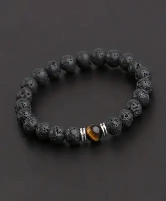 Lava Rock & Tiger Eye Bracelet Men Women Handmade Natural Stone Beads Bracelet • $7.99